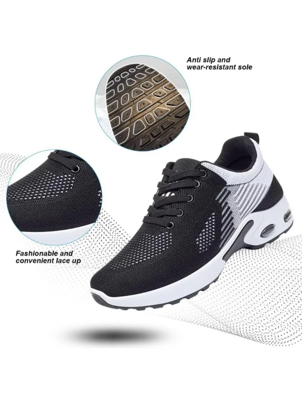 Women's White Black Lightweight Air Cushion Mesh Breathable Casual Sneakers